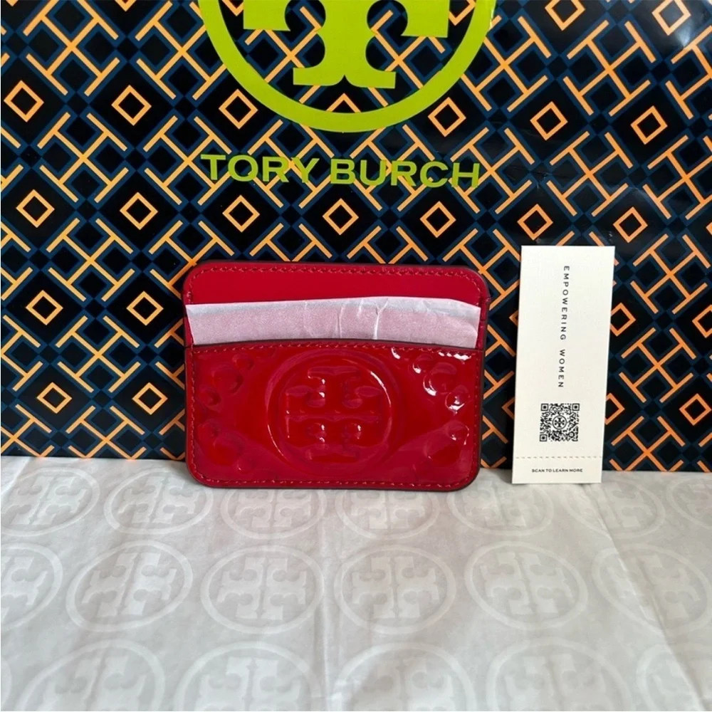 Tory Burch T Monogram Puffy Patent Embossed Card Case Tory Red